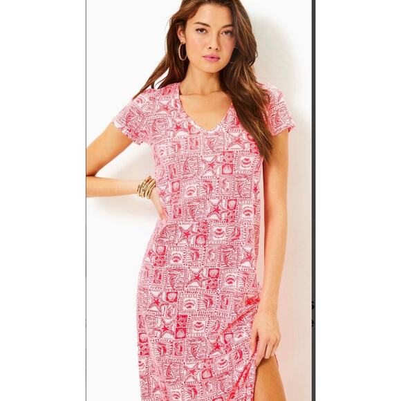 Lilly Pulitzer Etta Maxi Dress Seaside Harbour Print in Mizner Red Size Large - Picture 3 of 12